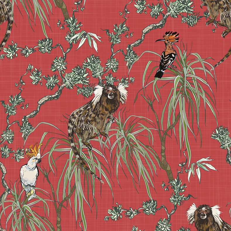 ткань Marmoset Jungle в цвет Soviet Red